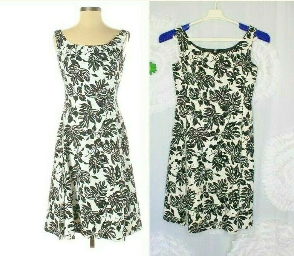 Lafayette 148 Dress Women's Size 2 Black White Floral Sleeveless Cotton Lined